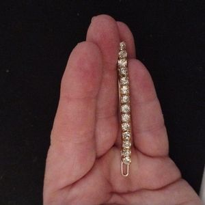 Vintage France Gold Tone W/ White Rhinestone Hair Barrette